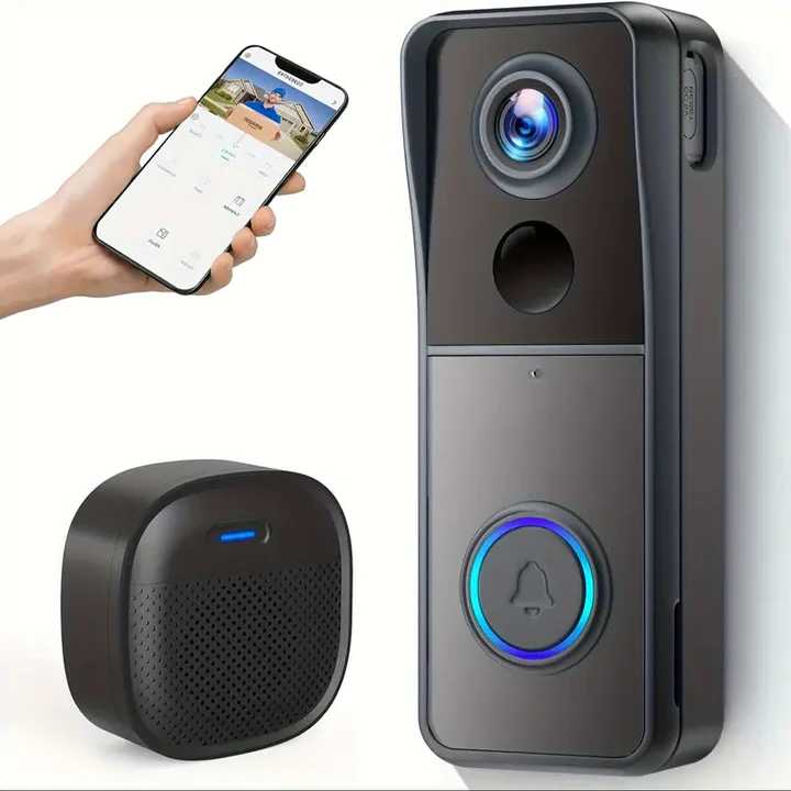 Trådløs videodørklokke med 1080p udendørskamera. Sikkerhed til hjemmet med wi-fi og tovejs tale.