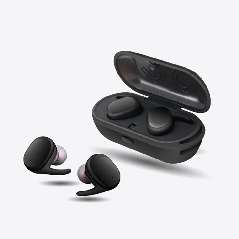 Trådløse Bluetooth in-ear høretelefoner i sort, med sikker pasform og lang spilletid til daglig brug.