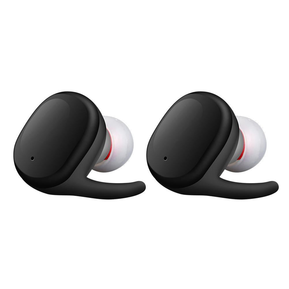 Vandtætte Bluetooth sportshøretelefoner i sort, designet for en sikker pasform under løb og fitness.