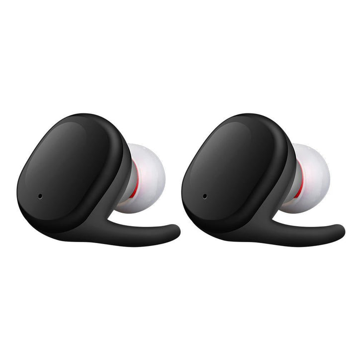 Vandtætte Bluetooth sportshøretelefoner i sort, designet for en sikker pasform under løb og fitness.