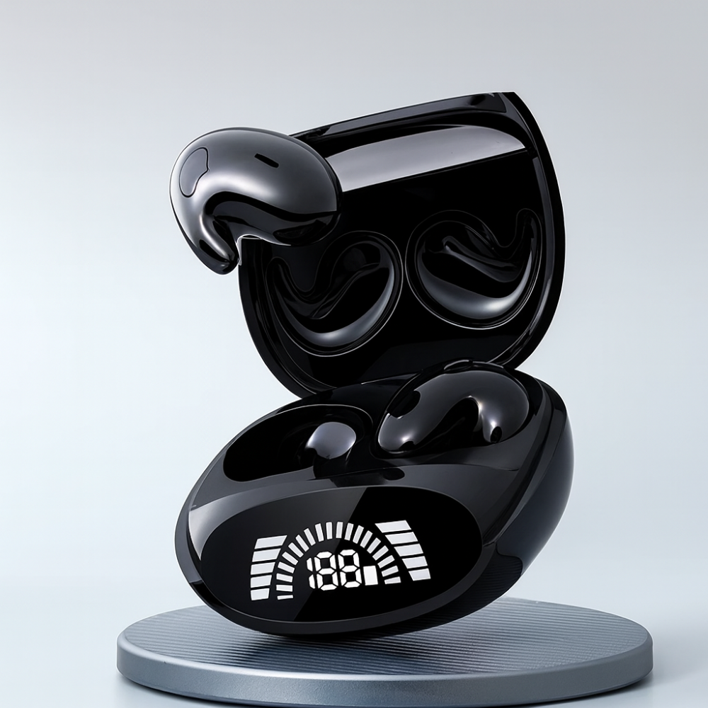 Vandtætte sportshovedtelefoner med trådløs Bluetooth og sikker in-ear pasform, ideelle til træning og løb.