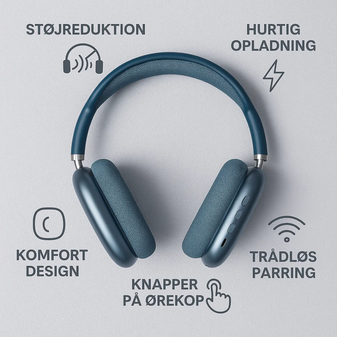 Høretelefoner med trådløs Bluetooth, HiFi lyd og støjreduktion for optimal lyd.