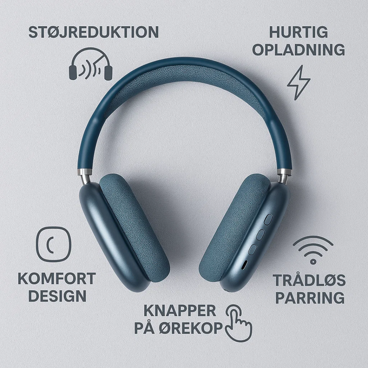 Høretelefoner med trådløs Bluetooth, HiFi lyd og støjreduktion for optimal lyd.