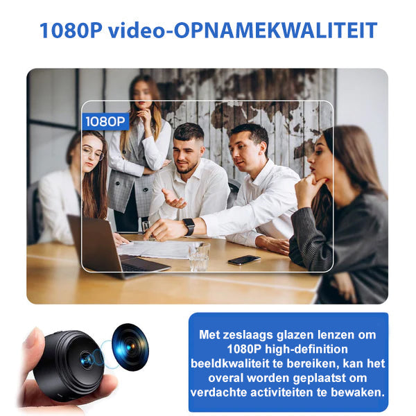 Kompakt trådløst Full HD overvågningskamera med nattesyn, batteri og Micro SD til diskret brug.