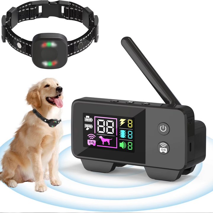 Vandtæt hundehalsbånd til trådløst hegn. Ergonomisk design sikrer dyresikkerhed og komfort.