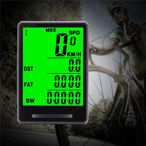 "Trådløs vandtæt cykelcomputer med klar baggrundsbelyst LCD-skærm, ideel til realtids performance tracking på cykler."