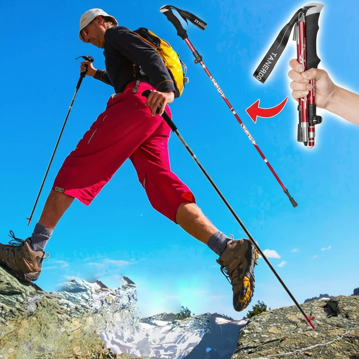 Trekking-vandrestave, ultralette og justerbare, sikrer komfort og balance på lange vandreture.