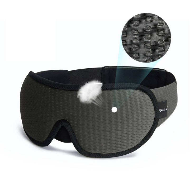 Ergonomisk 3D sovemaske, der eliminerer tryk på øjnene og sikrer komfortabel, mørk søvn.
