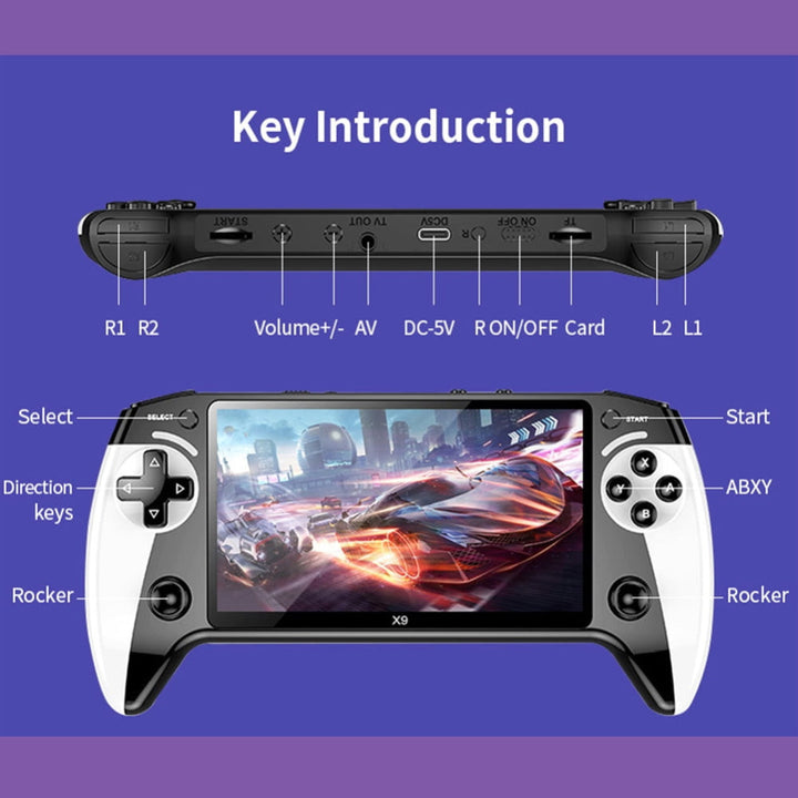 Retro spilkonsol set forfra med tydelige kontrolknapper og D-pad til intuitiv navigation i klassiske spil.
