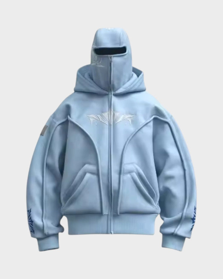 Varm, stilfuld unisex fleece hættetrøje med indbygget balaklava. Perfekt til køligt vejr og alsidig brug.