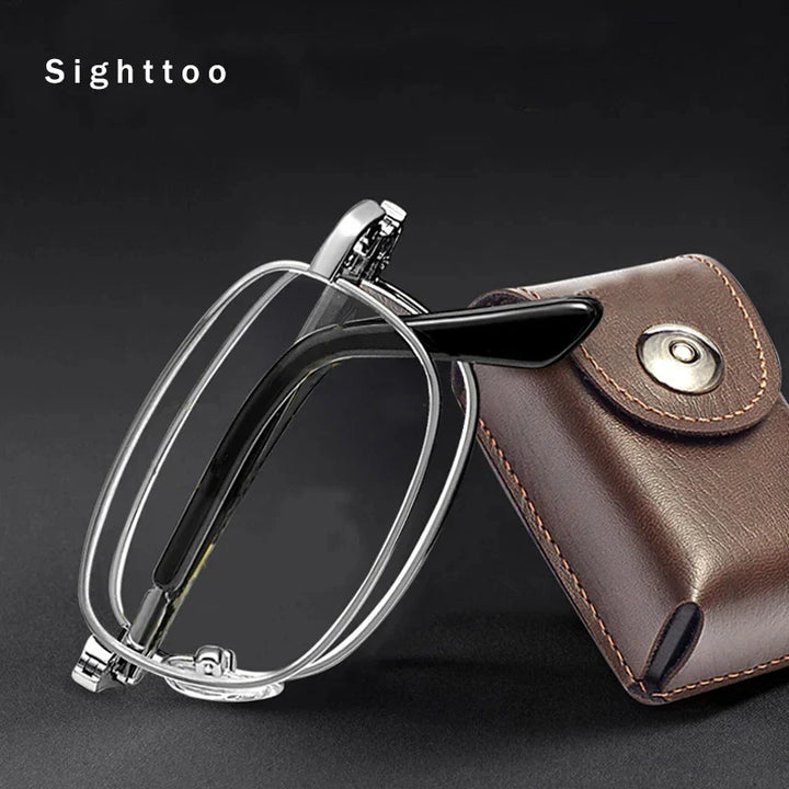 Kompakte, foldbare læsebriller med klapfunktion, perfekt til at bære i lommen eller tasken.