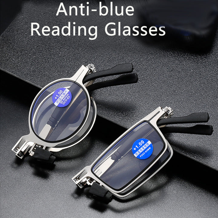En person bærer elegante unisex titanium læsebriller med blålysfilter. Ergonomisk design for mænd og kvinder.