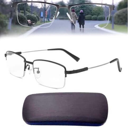 Detaljeret billede af intelligente briller, der viser den ridsefaste overflade og diskrete unisex-design.