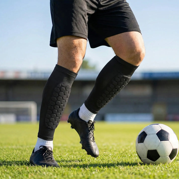 Unisex kompressions benskinner til fodbold og sport. Beskytter skinneben under træning.