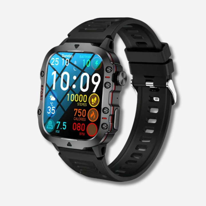 Unisex MoveSync smartwatch med sort rem, perfekt til sundhed, træning og daglig brug. Stilrent design.