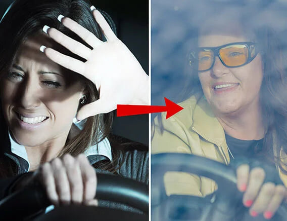 Sikre nattesynsbriller for optimal synsforbedring, reducerer blænding fra modkørende trafik.