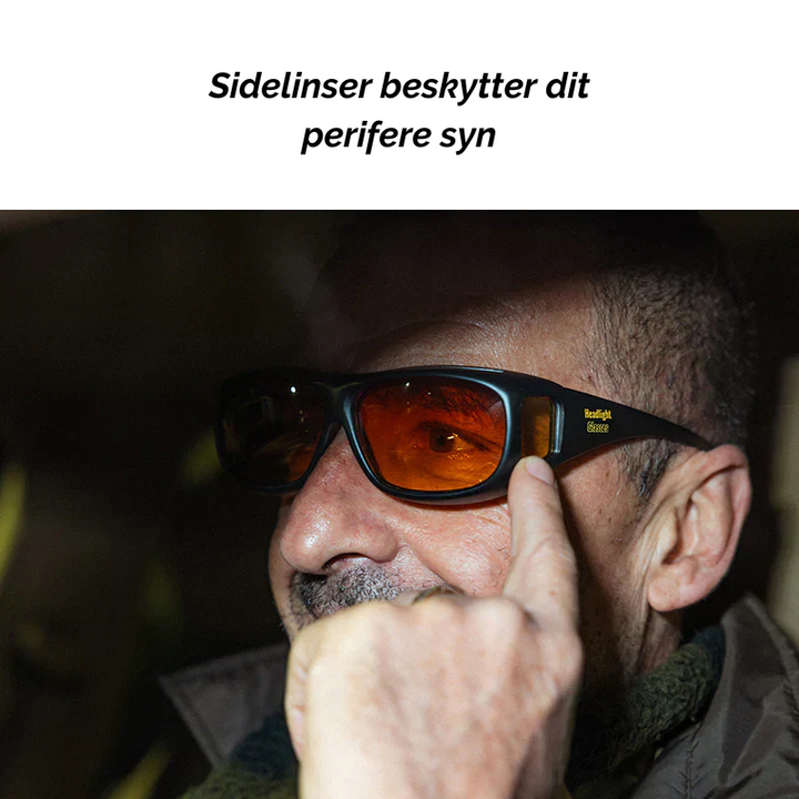 Polariserede kørebriller mod genskin, ideelle til natkørsel og synsforbedring.