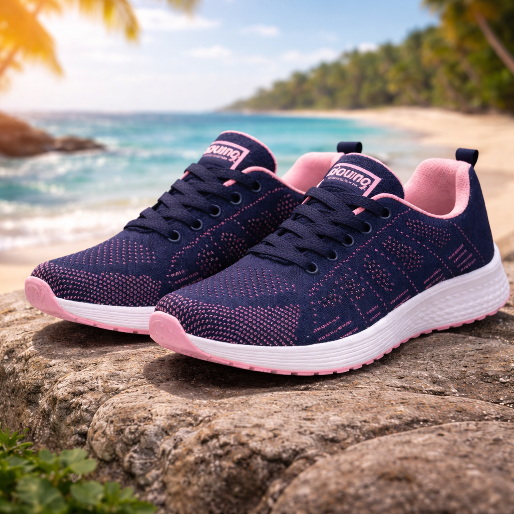 Detalje af åndbart overmateriale på unisex komfortsko. Gelkerne sneaker for sunde fødder.