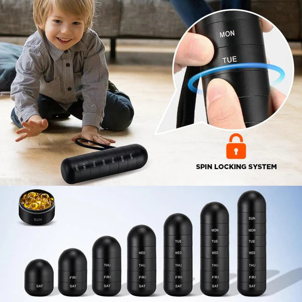 Unisex aluminium pilleboks til 7 dages medicin. Vandtæt og sikker medicinopbevaring.