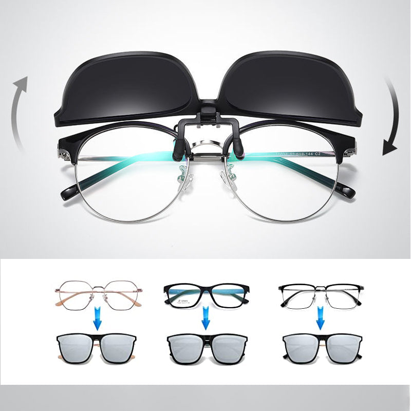 Letvægts solbrilleclips der nemt klipses på dine briller for øjeblikkelig UV-beskyttelse. Unisex model.