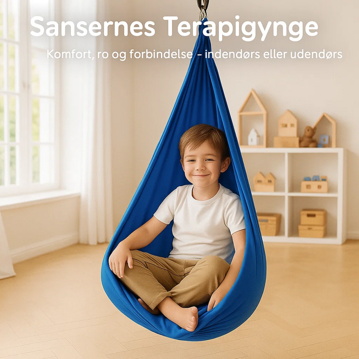 Komfortabel sansegynge for børn, perfekt til afslapning og leg. Kan bruges indendørs og udendørs.
