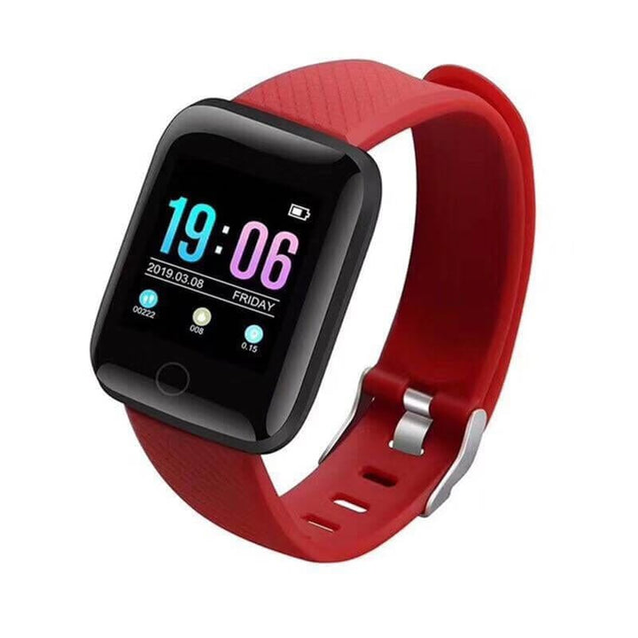Tilpasningsbar urskive på smart fitness tracker, der viser tid og daglig aktivitetsoversigt.