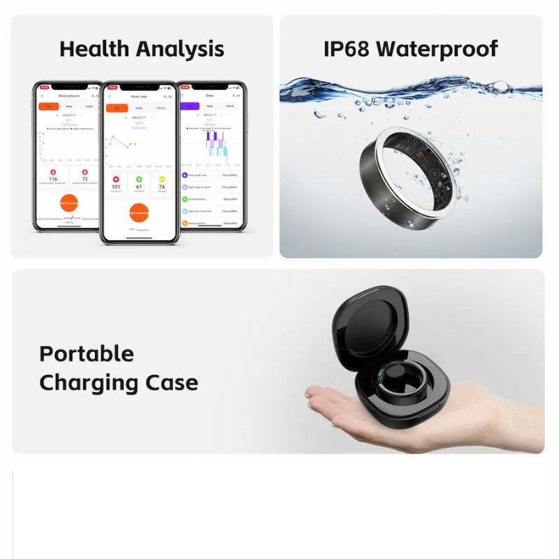 Få indsigt i din sundhed med denne unisex smart ring. Mål puls, søvn, og blodtryk.