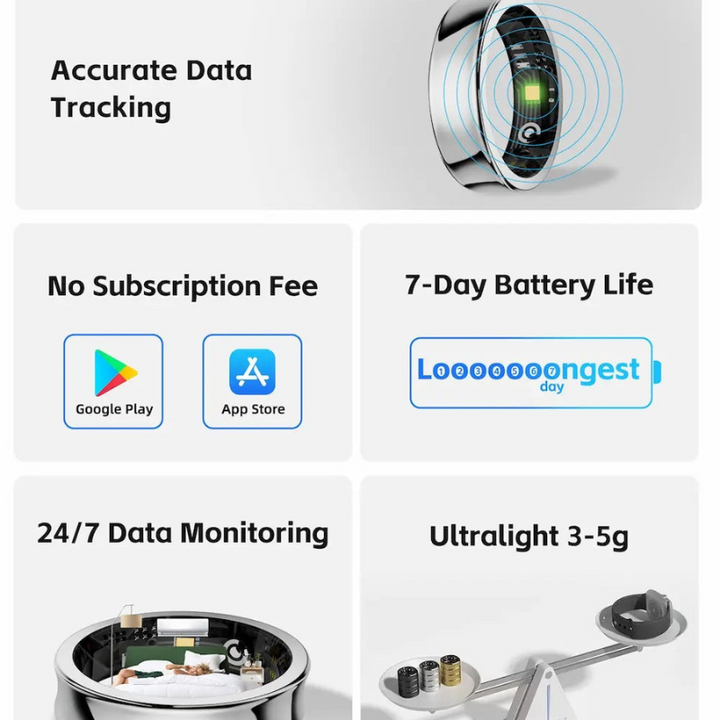 Hverdagsklar smart ring til unisex brug. Optimal for diskret helbredsovervågning.