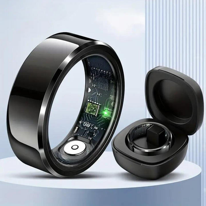 Unisex smart ring med fokus på helbredsovervågning; søvn, puls, og fitness data.