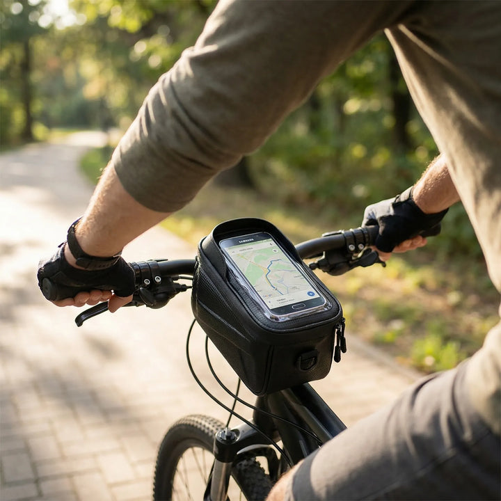 Unisex styrtaske med touchscreen til cykelnavigation; vandafvisende opbevaring.