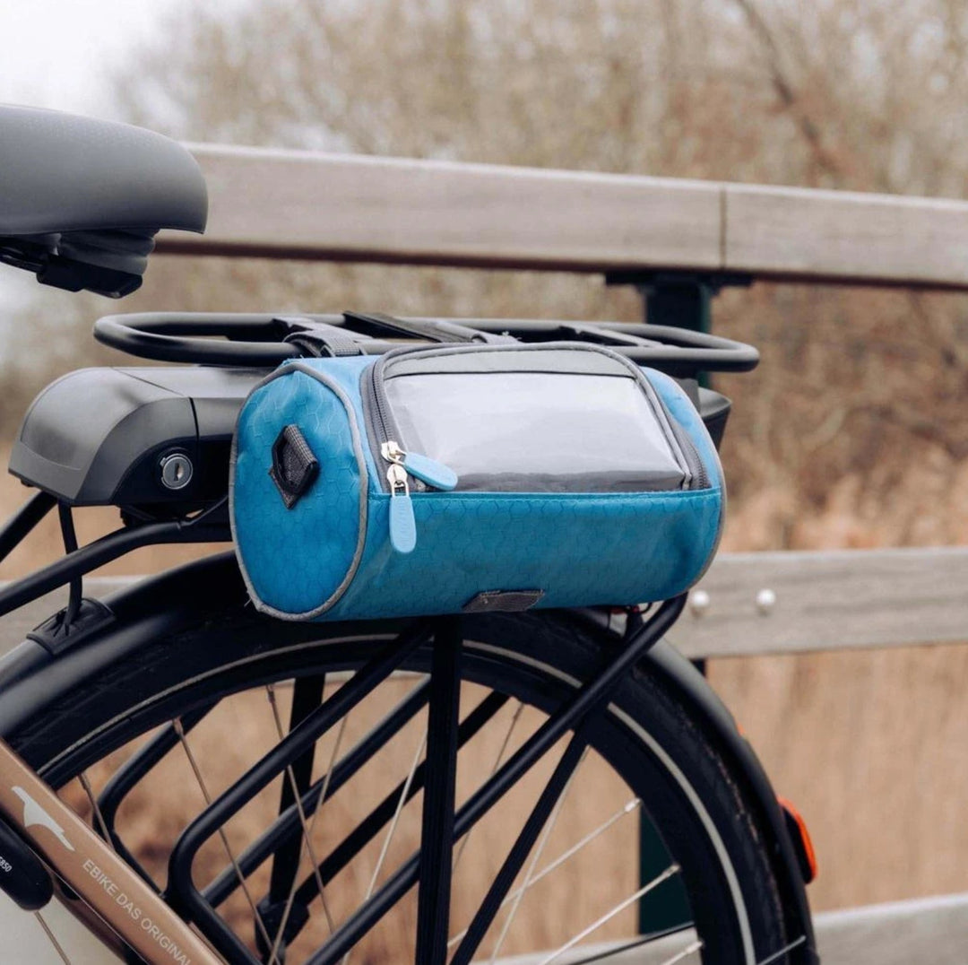 Ergonomisk styrtaske med touchscreen til cykel, nem at montere og ideel til eventyr.