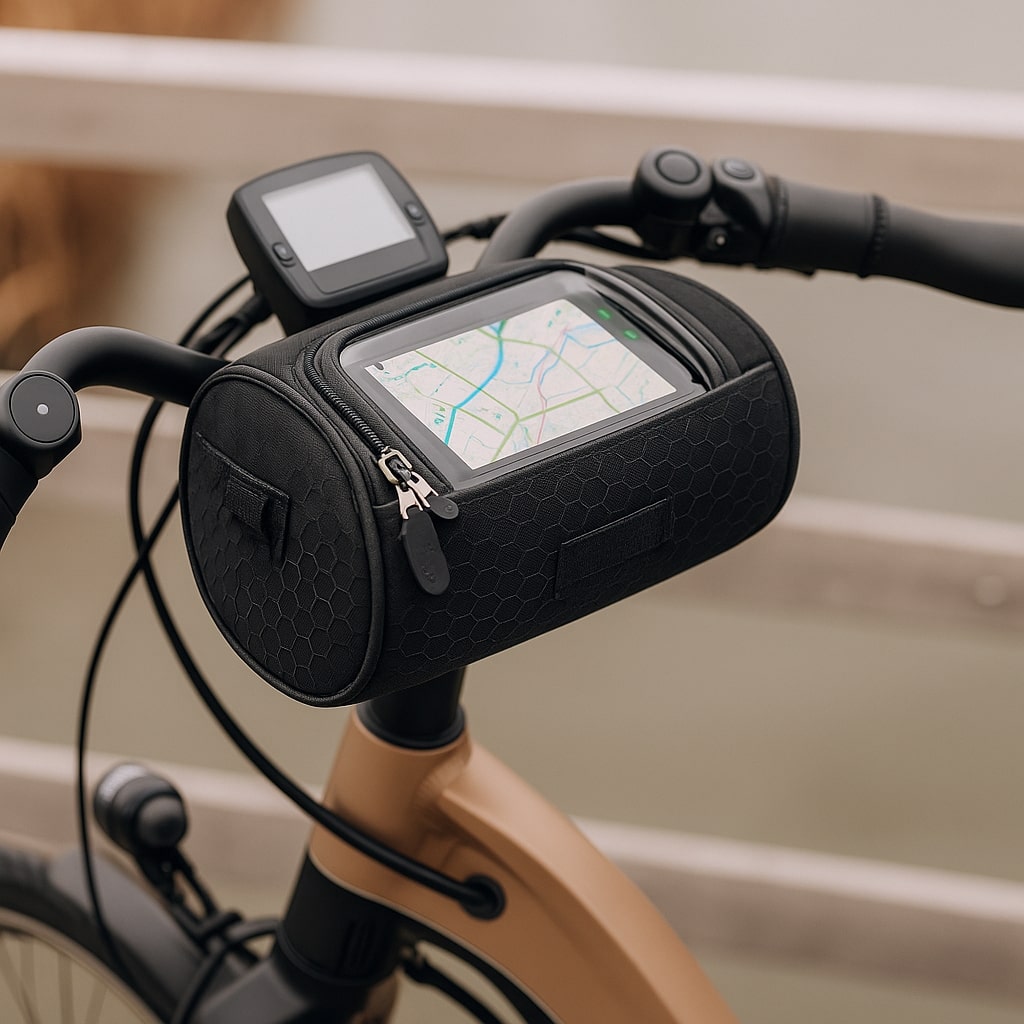 Vandafvisende unisex styrtaske, perfekt til cykel-pendling med indbygget touchscreen-vindue.