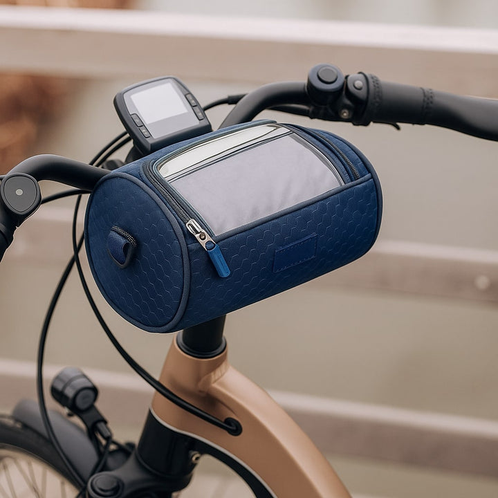 Multianvendelig cykelstyrtaske med touchscreen til GPS, kort og opbevaring af småting.