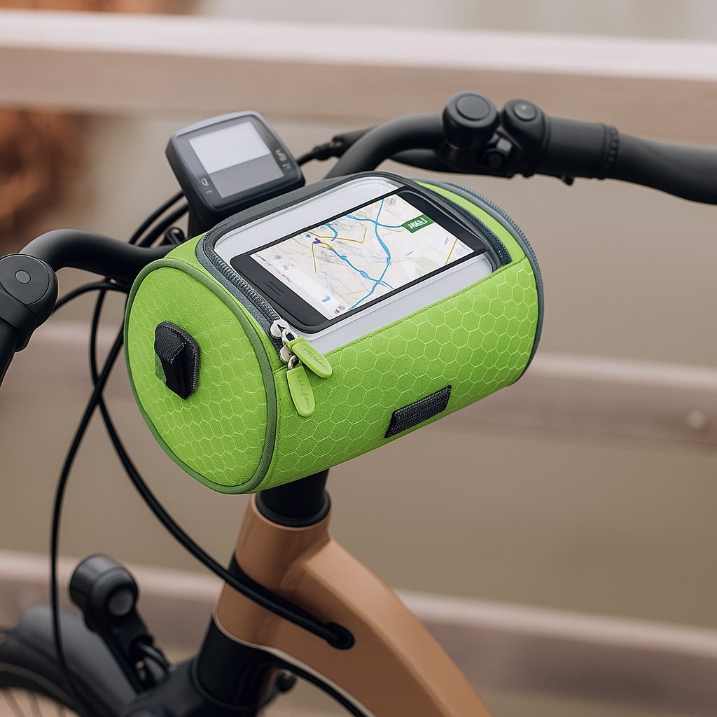 Sikker opbevaring og navigation: Cykelstyrtaske med touchscreen-kompatibel lomme.