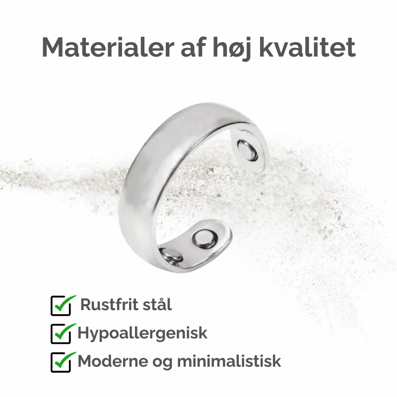 Nærbillede af sundhedsring med akupressurpunkter, designet til stresslindring og bedre søvn.
