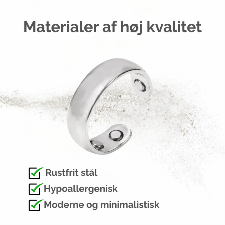 Nærbillede af sundhedsring med akupressurpunkter, designet til stresslindring og bedre søvn.