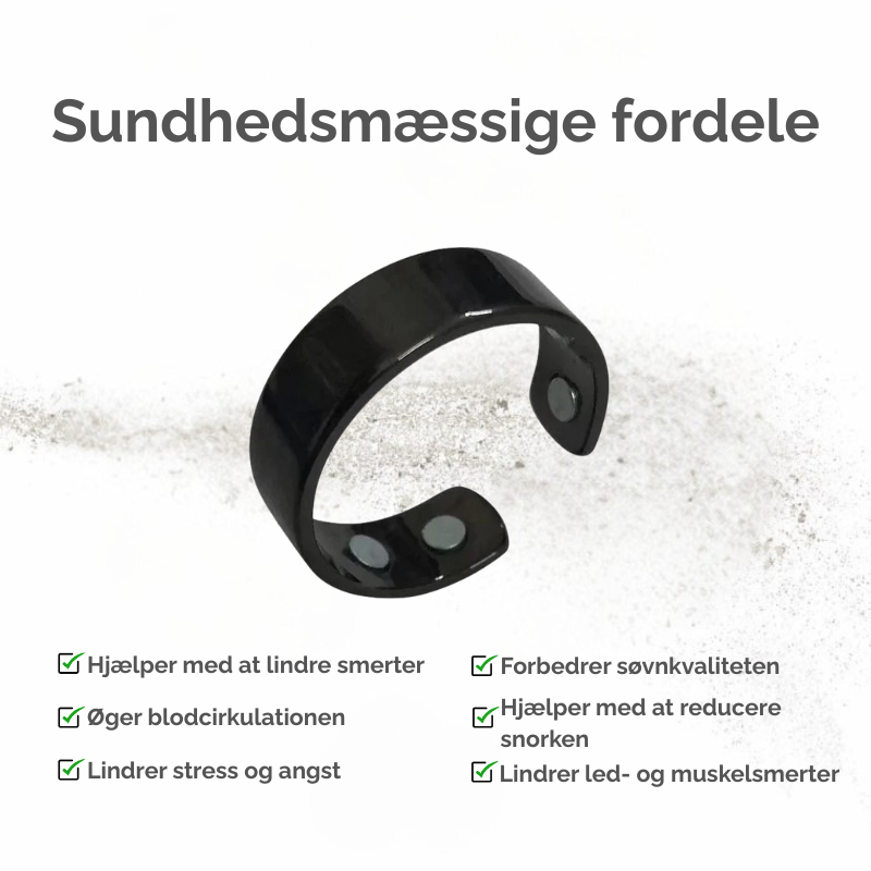 Elegant unisex sundhedsring, der anvender magnetterapi for at fremme cirkulation og energi.