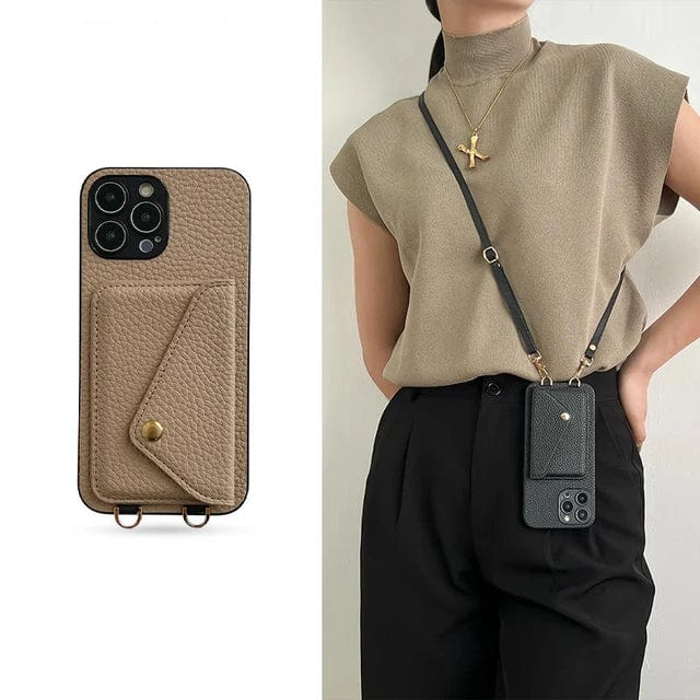 Smart telefon pung med crossbody rem. Unisex design, justerbar, til sikker transport af telefon og kort.