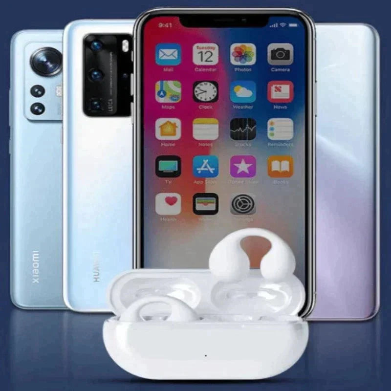 Letvægts Bluetooth benledningshøretelefoner i hvid, ideelle til trådløs lyd under sport.