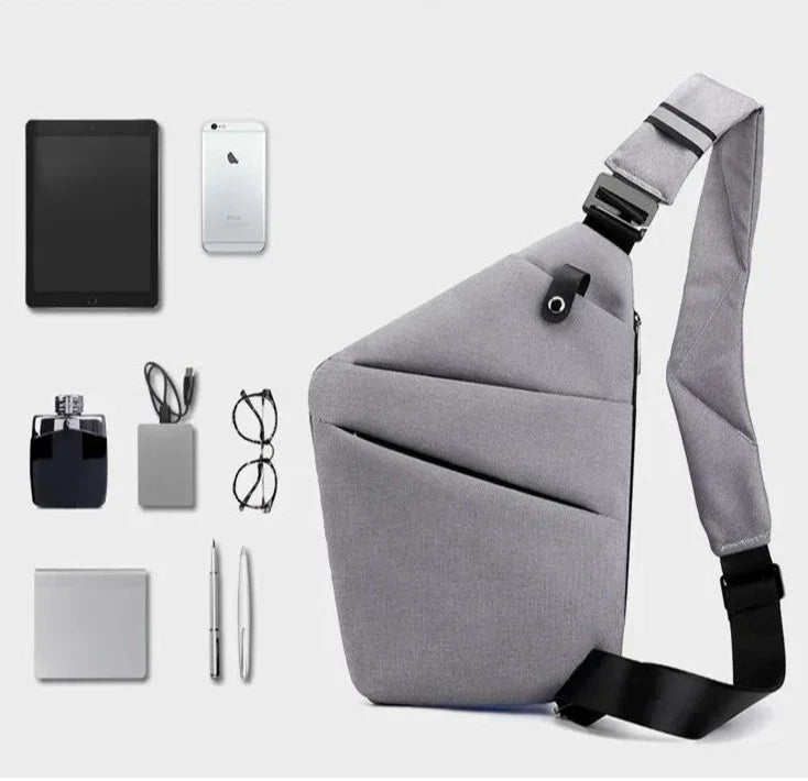 Unisex tyverisikker mini crossbody taske i sort, ideel til rejser og sikker opbevaring af værdigenstande.