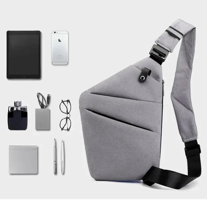 Unisex tyverisikker mini crossbody taske i sort, ideel til rejser og sikker opbevaring af værdigenstande.