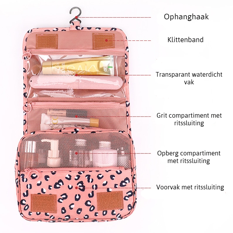 Kompakt unisex toilettaske med flere rum og solidt ophang, ideel som makeup-taske.