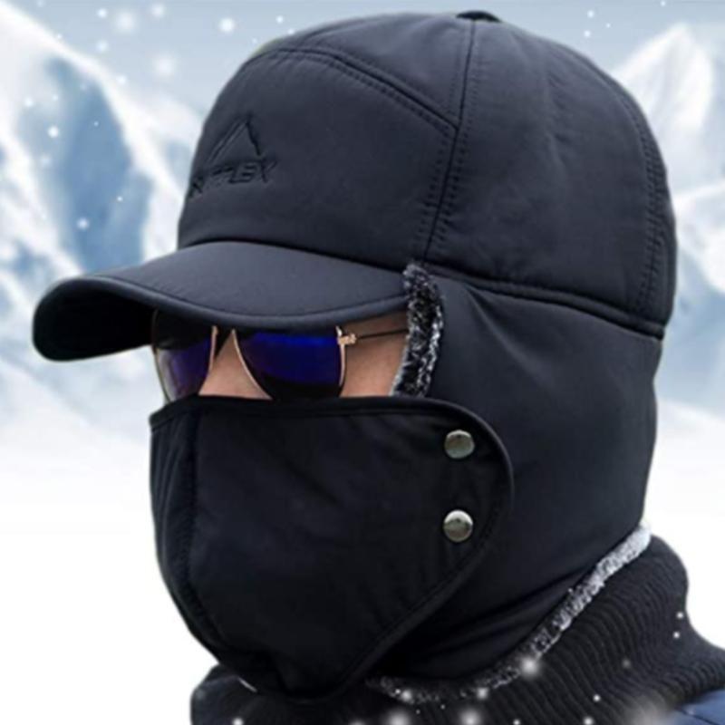 Unisex vindtæt vinterhue med ansigtsmaske og øreklapper, ideel til koldt vejr og udendørs aktiviteter.