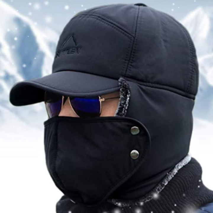 Unisex vindtæt vinterhue med ansigtsmaske og øreklapper, ideel til koldt vejr og udendørs aktiviteter.