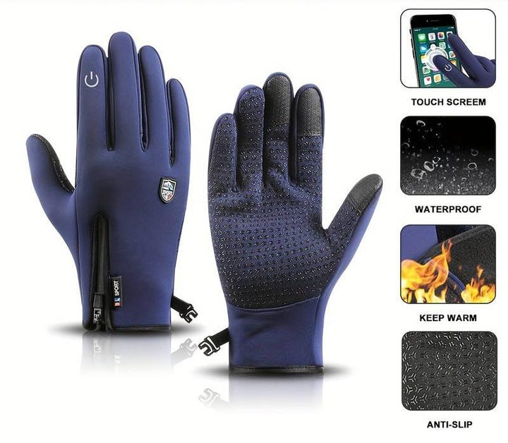 Vind- og vandtætte handsker med USB-varme, unisex design og touchscreen-fingre.