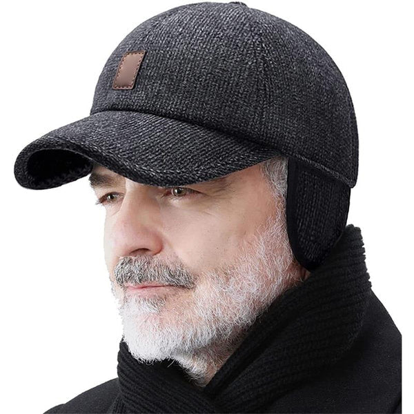 Stilfuld sort unisex vinterkasket med ørebeskyttelse, et must-have vintertilbehør.