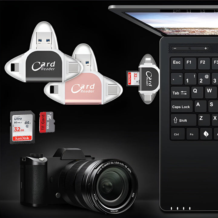 Hurtig overførsel af data med StreamSlide universal kortlæser. SD, Micro SD, USB-C, Lightning.