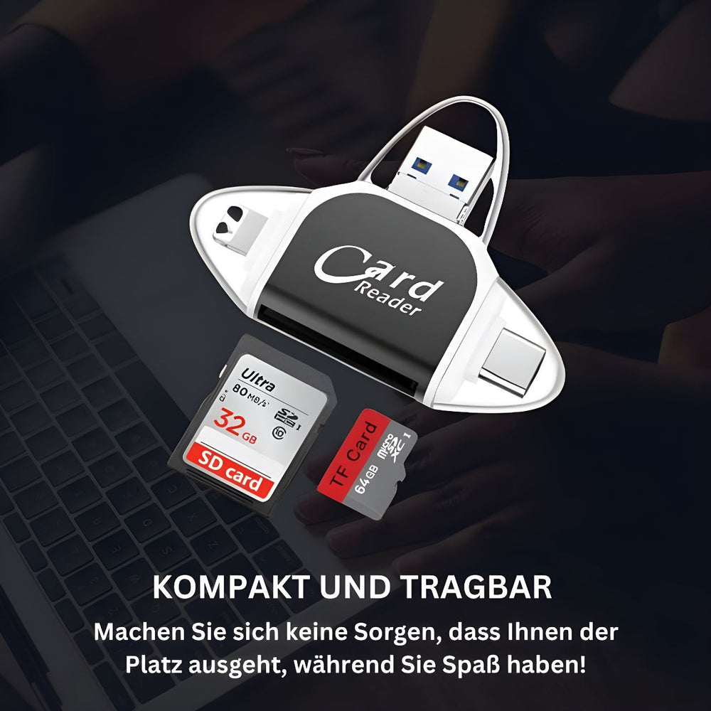 StreamSlide universal kortlæser med Lightning og USB-C stik. Læser SD og Micro SD.