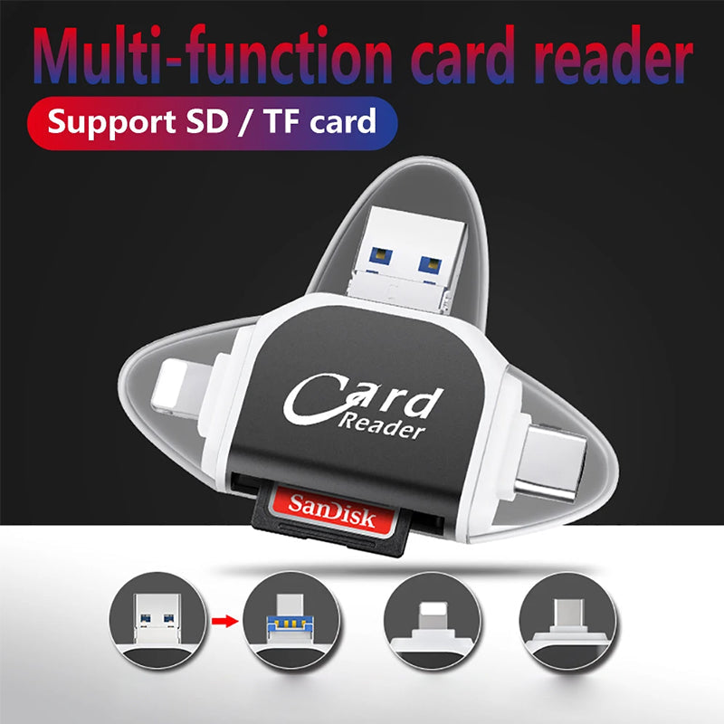 Kompakt universal kortlæser til mobil. SD-kortlæser & Micro SD-læser med USB-C & Lightning.