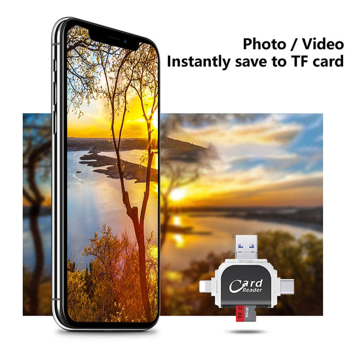 Mobil tilbehør: Universal kortlæser med Lightning adapter til iPhone. Fotobackup og filer.